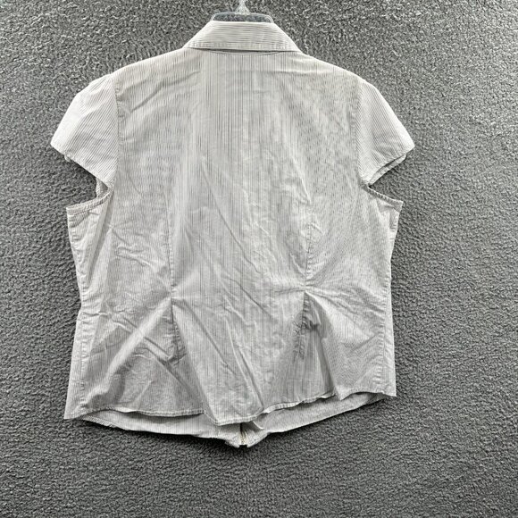 Worthington Womens Top 2X White Striped Short Sleeve Zip Front Shirt Stretch - Picture 2 of 8